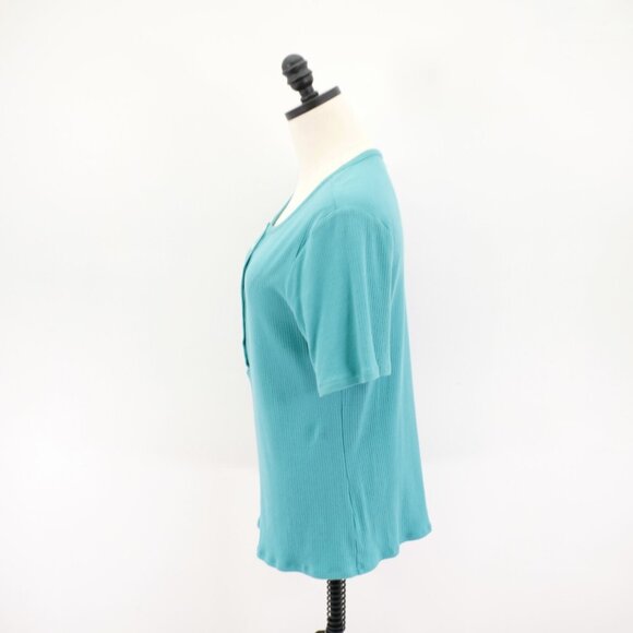 A.N.A. Teal 2XL Crew Neck Button Ribbed Cotton Rayon Spandex Top Blouse‎ - Picture 3 of 8